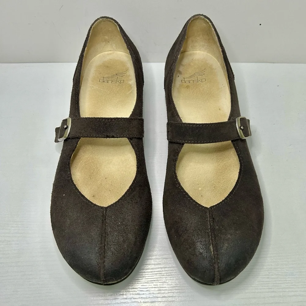 Dansko Mika Dark Brown Suede Mary Jane Flats Size 40EU